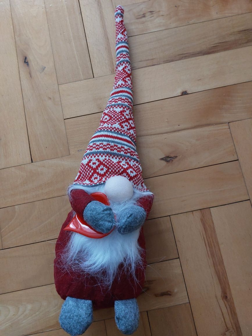 Krasnal świąteczny skrzat gnom maskotka 50cm filc mikołaj serce