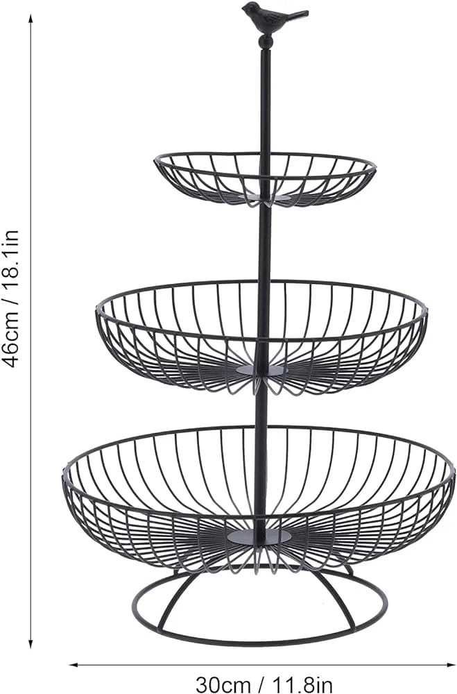 Kosz na owoce 3 poziomowy stojak z kutego żelaza czarny