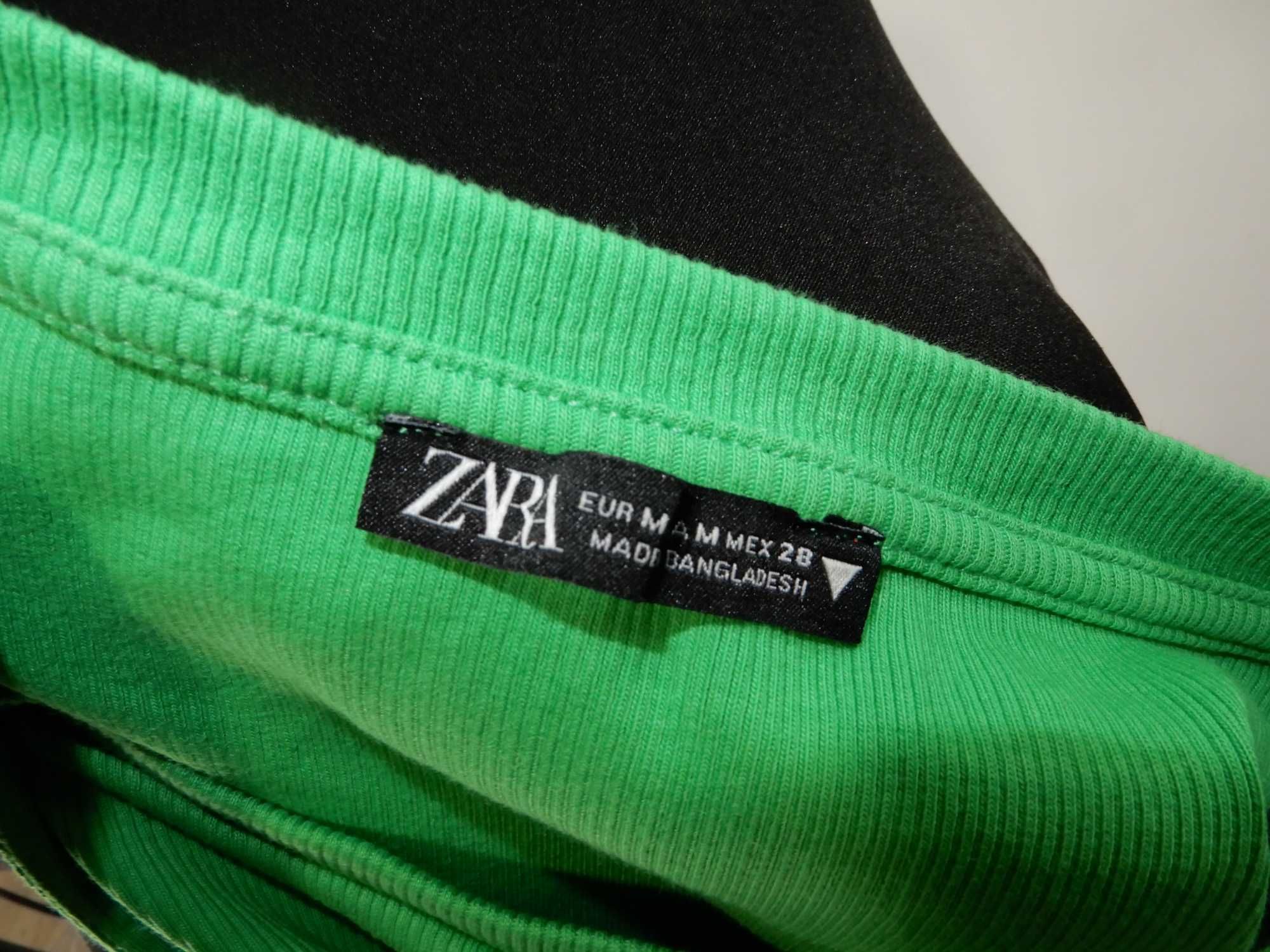 Crop top krótka bluzka prążkowana zielona Zara 38 M