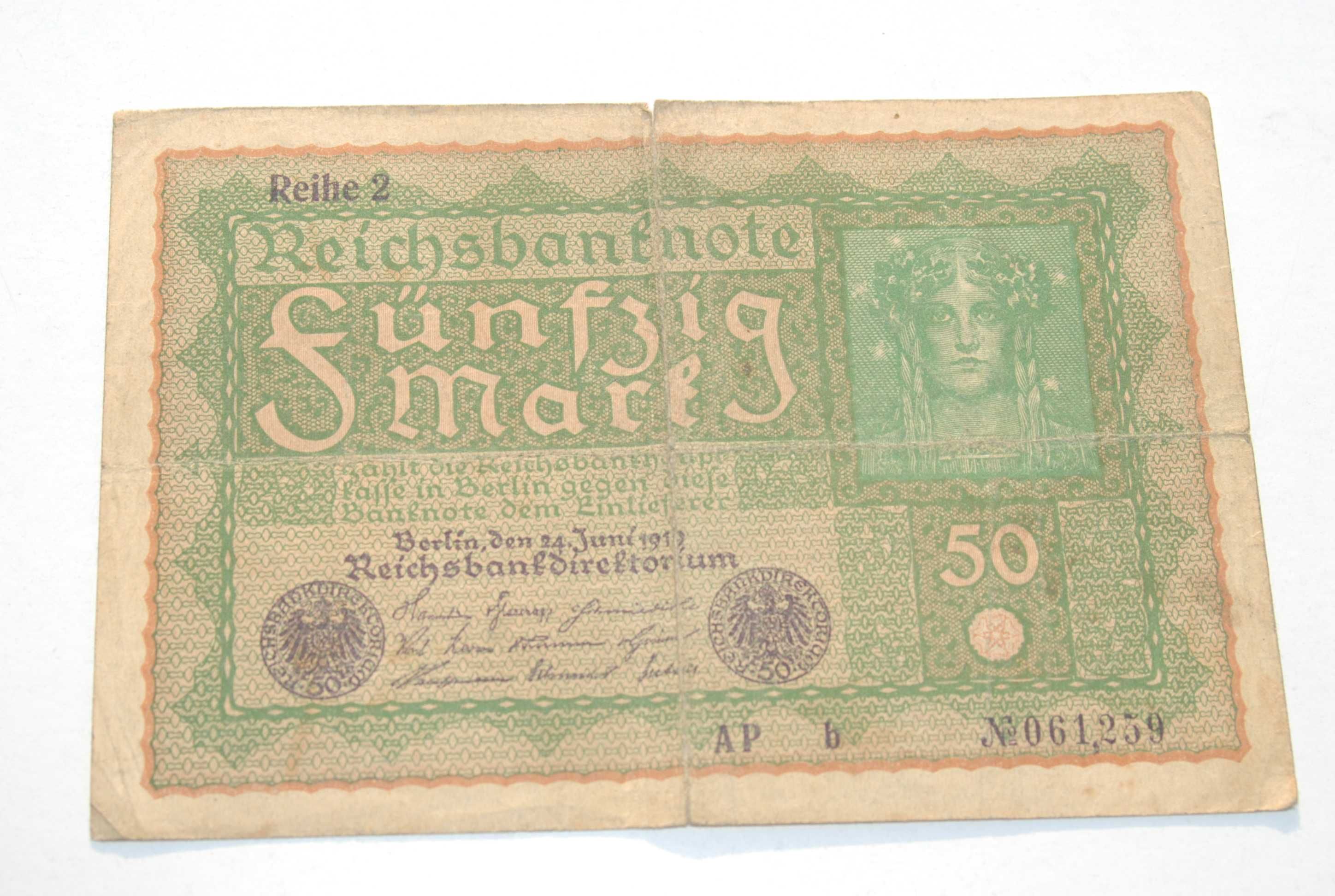 Stary banknot 50 Marek mark Niemcy 1919 antyk