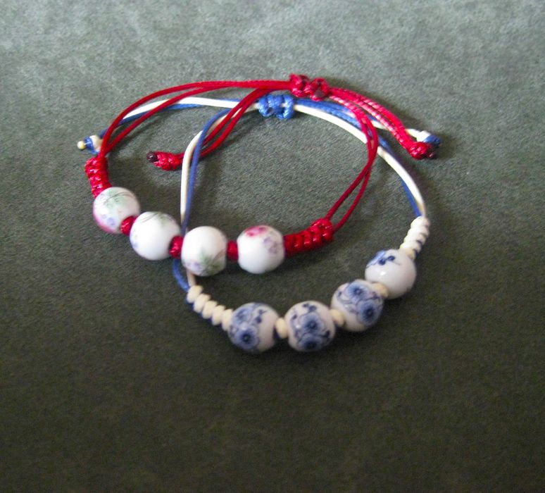 Pulseira Ajustável c/ Contas de Porcelana NOVO - 2 difirentes