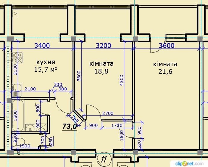 2- кімн Минай , 73 м² на четвертому поверсі