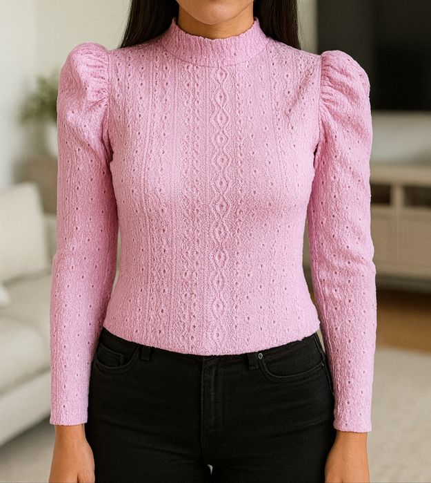 Różowy ażurowy pół golf S