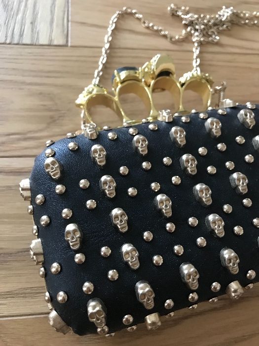 Torebka kopertówka impreza ślub wesele czarna ćwieki złoto nowa