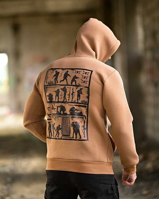Тактичне худі на флісі койот з принтом бойових сцен Без передоплати
