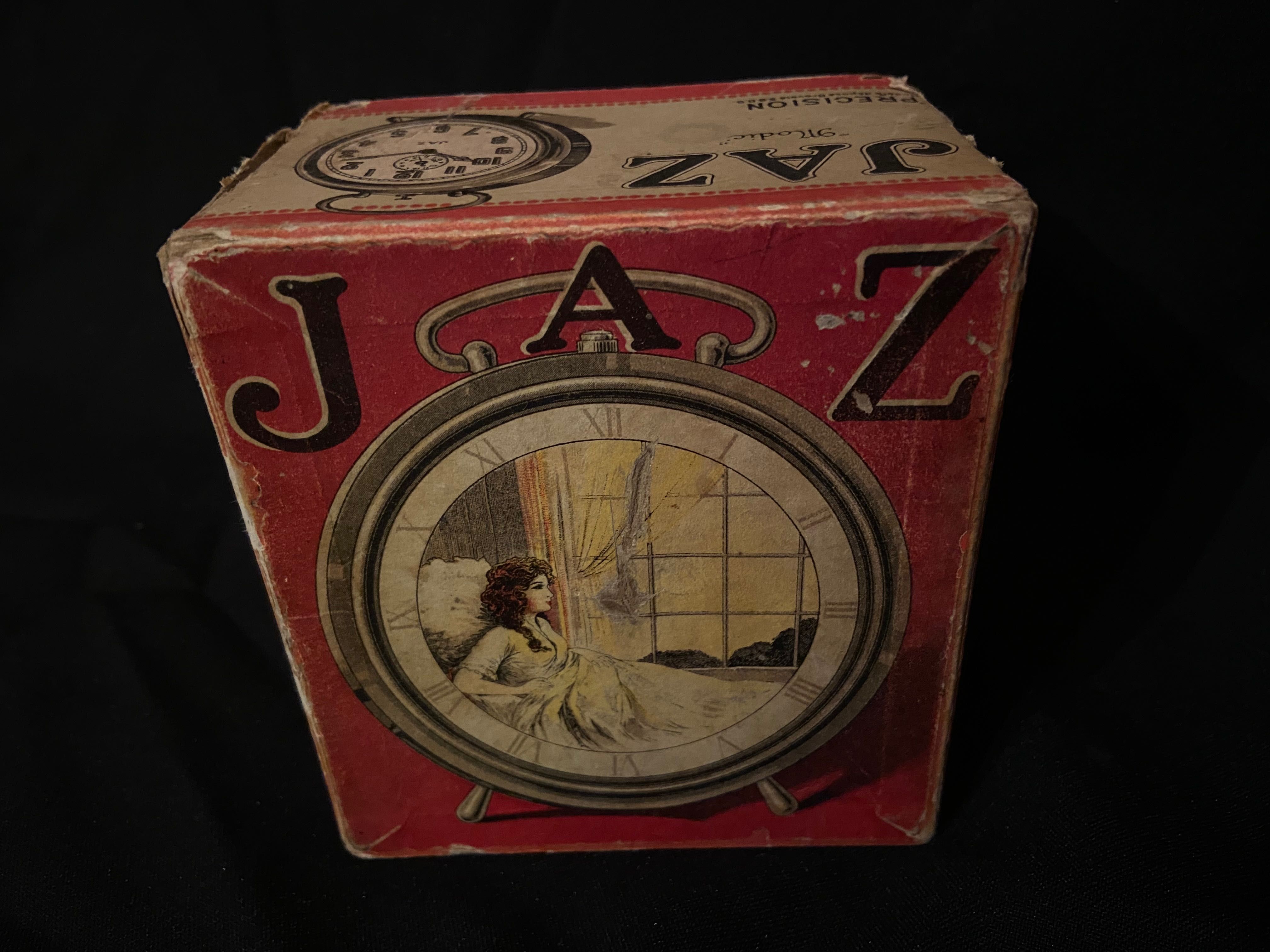 Antigo raro relógio despertador Francês JAZ anos 20 na caixa original