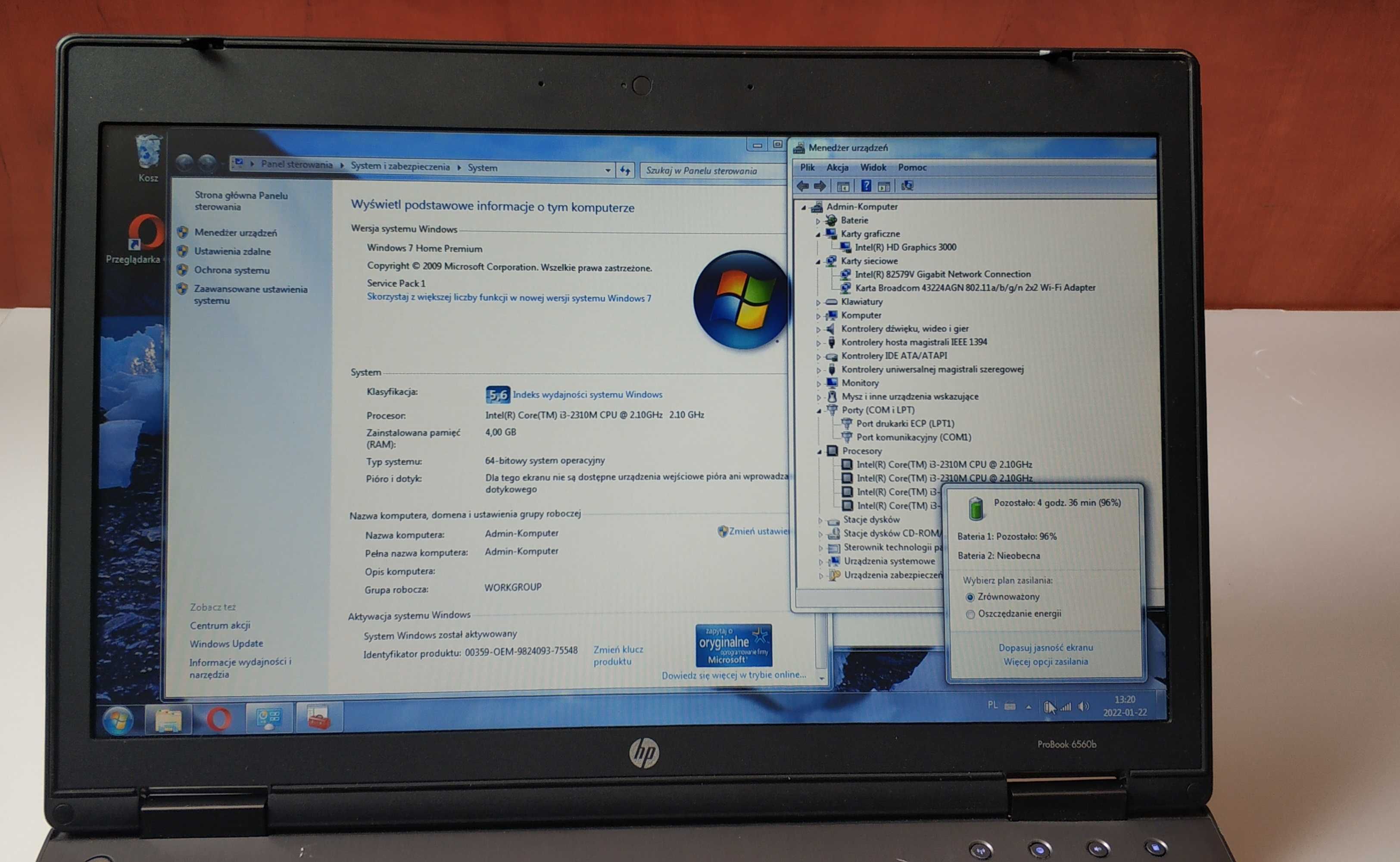 Laptop HP 6560b, i3, 4GB, matowa matryca, RS-232, DP