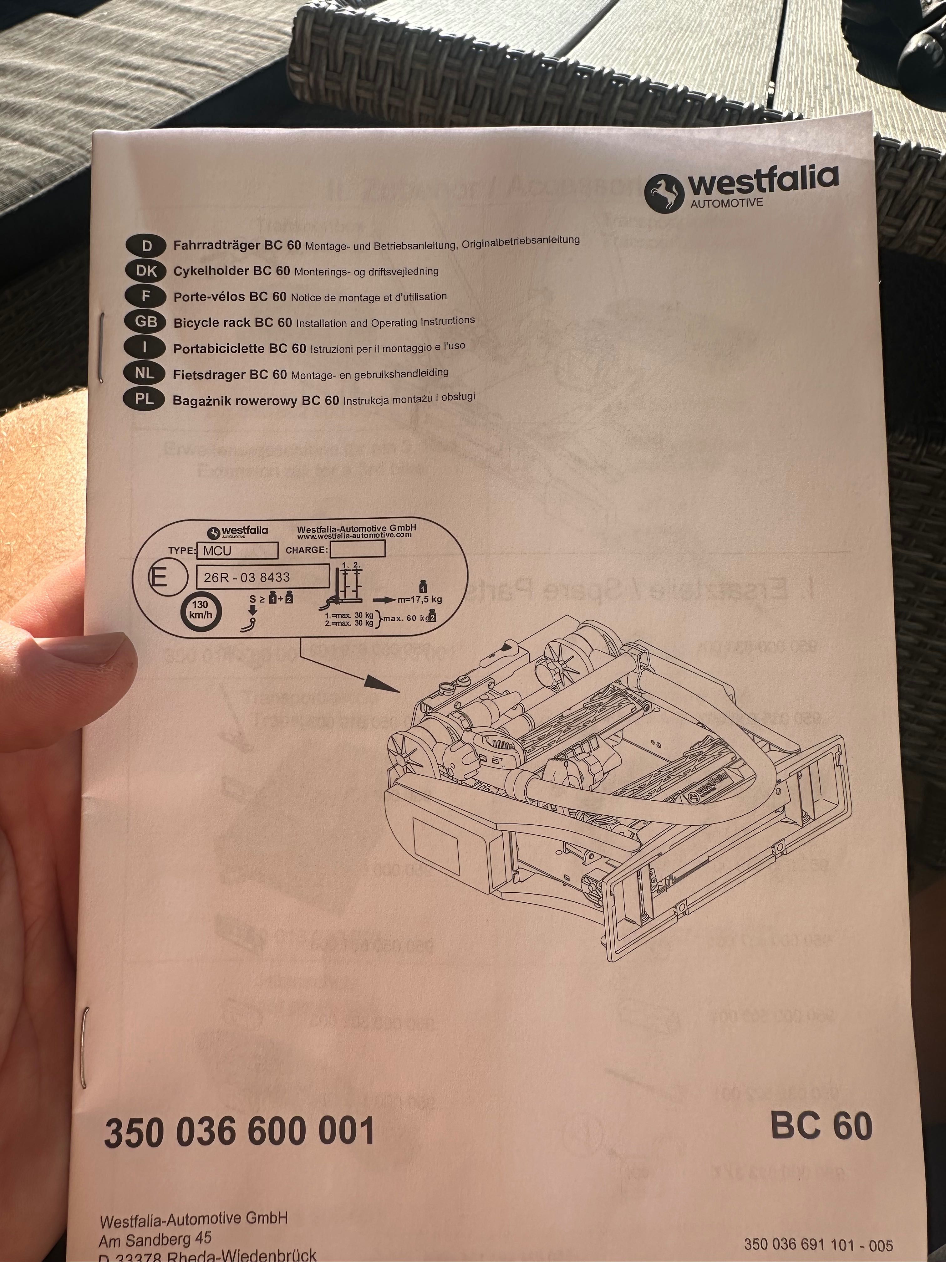 NOWY!!! Westfalia BC60 Bagażnik na hak rowery / AUDI / Torba