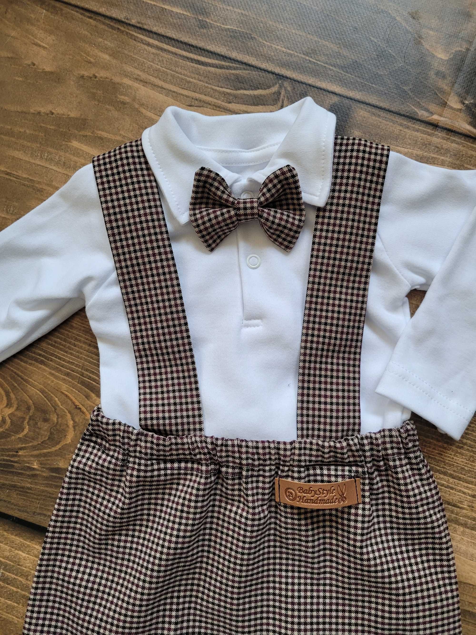Elegancki zestaw garnitur na chrzest roczek urodziny kratka handmade