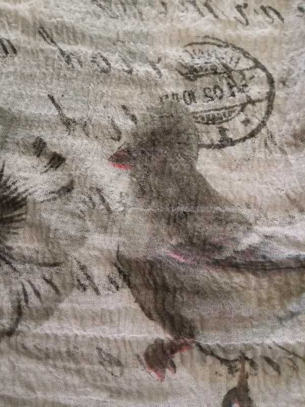 Komin szal muślin ptaszki boho 95x 90 cm szary 35% bawełna 65% wiskoza