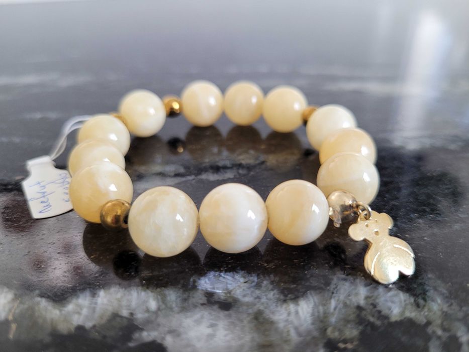 Nefryt i hematyt złoty bransoletka zawieszka złoty miś