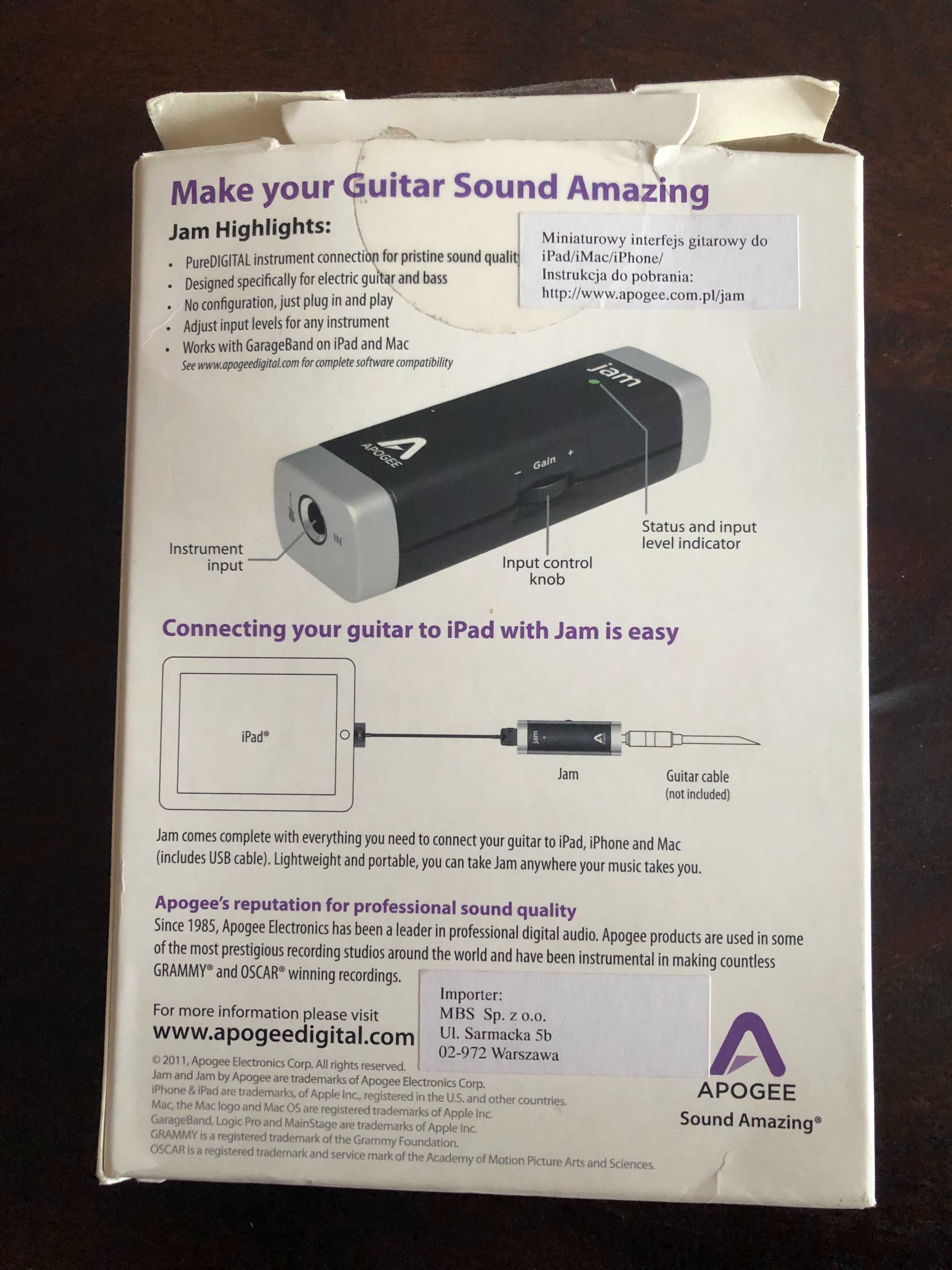 APOGEE JAM96K – profesjonalny interfejs gitarowy na iOS