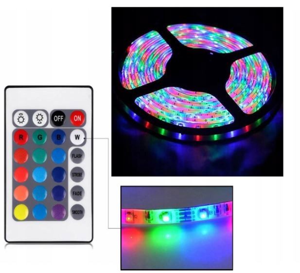 Kompletny ZESTAW Taśma LED RGB Kolorowa WODOODPORNA 5m z Pilotem