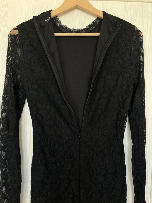 Seksowna czarna sukienka z długimi koronkowymi rękawami rozmiar S 36