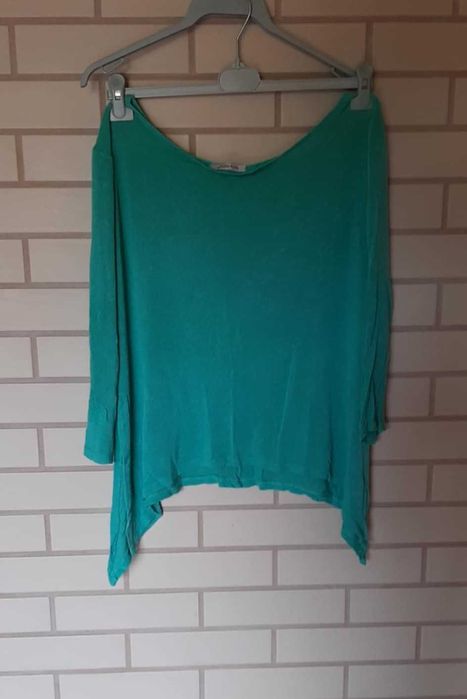 Zielony cienki sweterek top bluzka z długim rękawem rozmiar L / 40-42