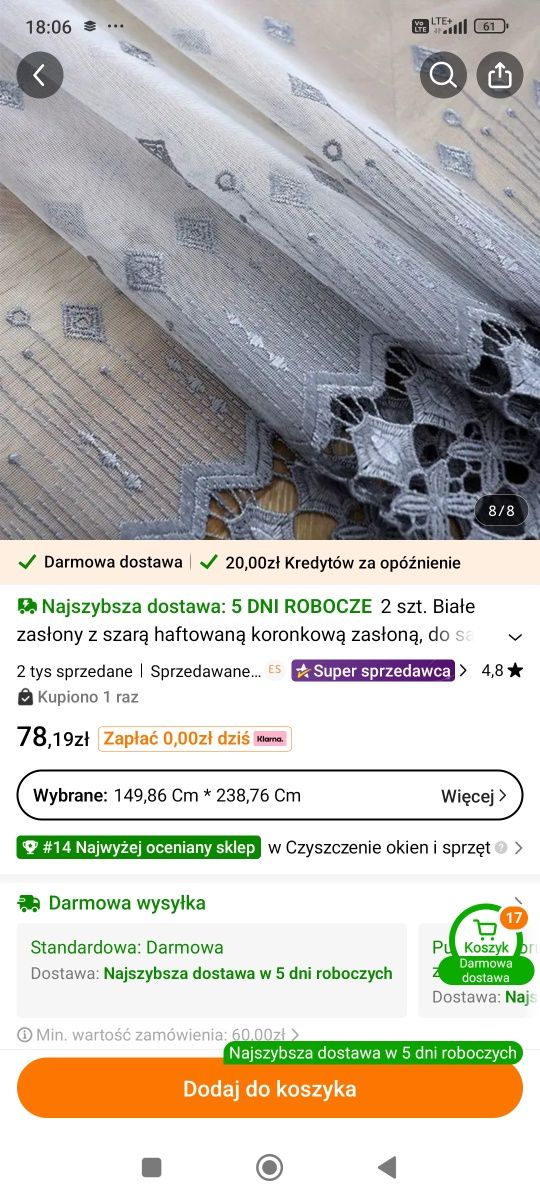Okazja! 2 szt. Białe zasłony-firany z szarą haftowaną gipiurą