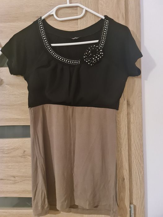 Paka 3 eleganckie bluzki krótki rękaw S 36 czarna nowa