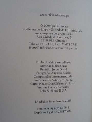 A Vida é um Minuto de Judite Sousa - 1ª Edição