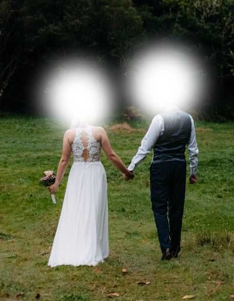 Sukienka/suknia ślubna rozmiar 34 XS, koronkowy gorset, odkryte plecy!