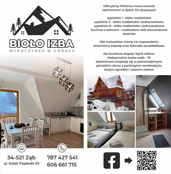 Apartament  Bioło Izba-Noclegi w Zębie