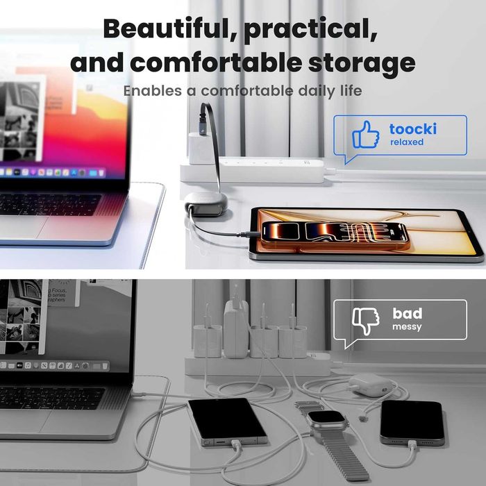 Zwijany kabel USB-C 100W 1m z magnetycznym złączem, szybkie ładowanie