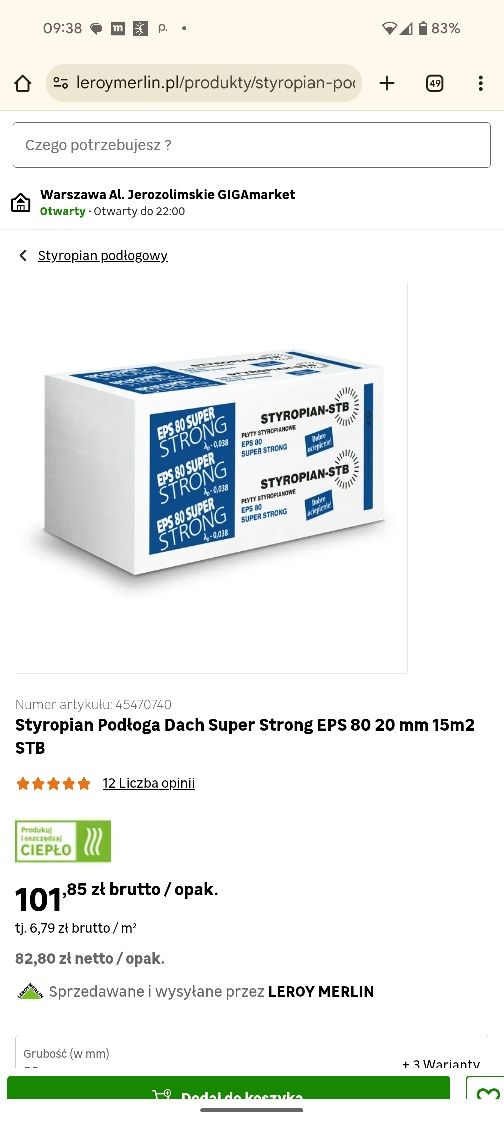 Styropian stb eps80 ocieplenie 27 szt 20mm gr