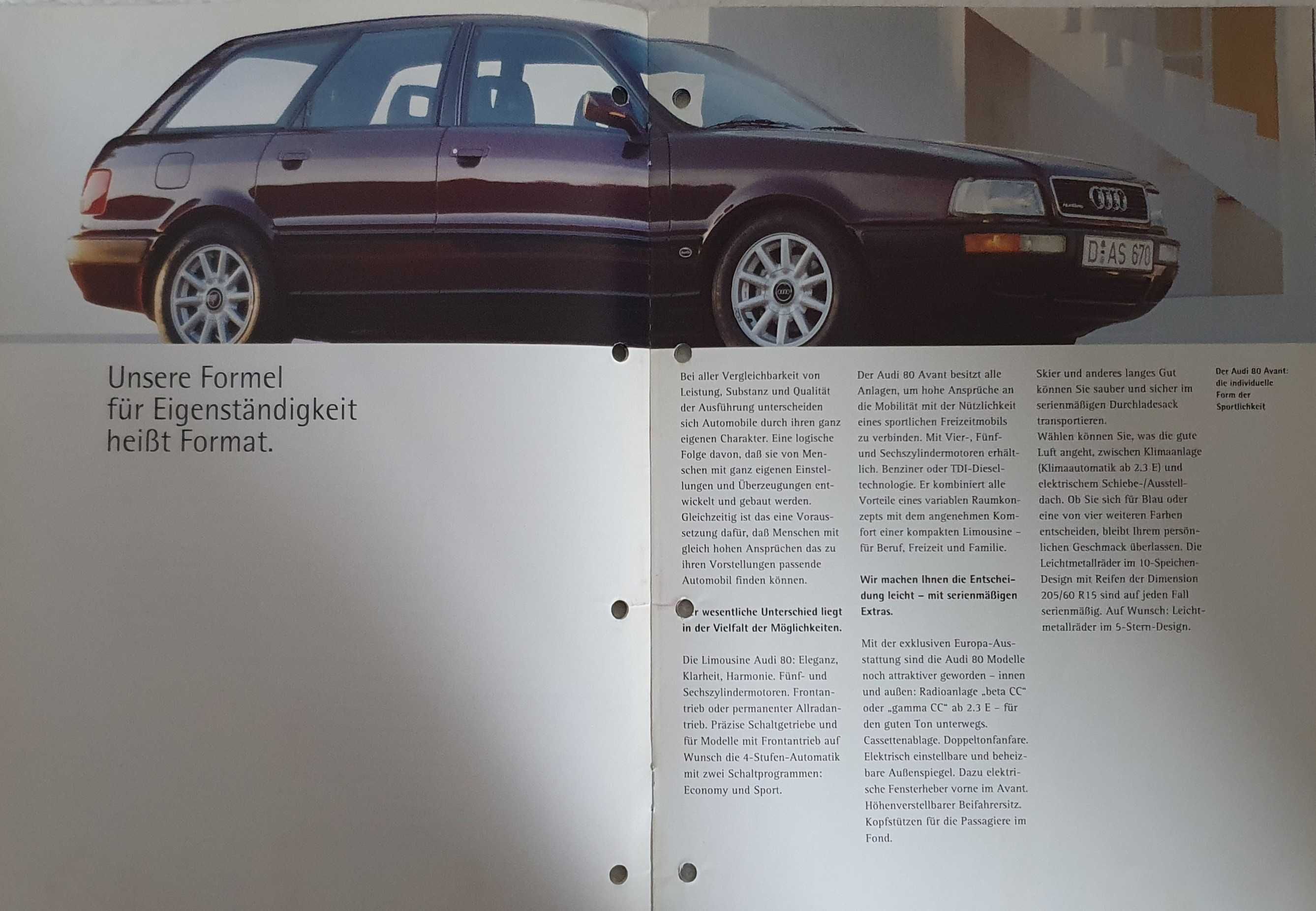 Catálogo / Folheto do Audi 80 e Audi 80 Avant - original - Ano 1994/95