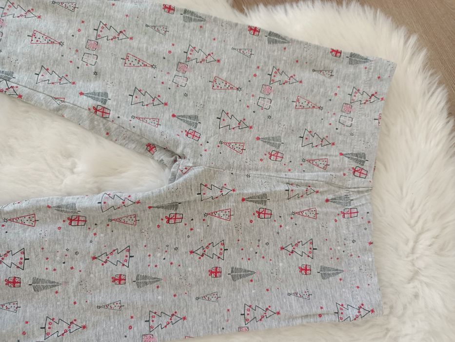 Świąteczne leginsy w choinki bawełna wiskoza 128  134