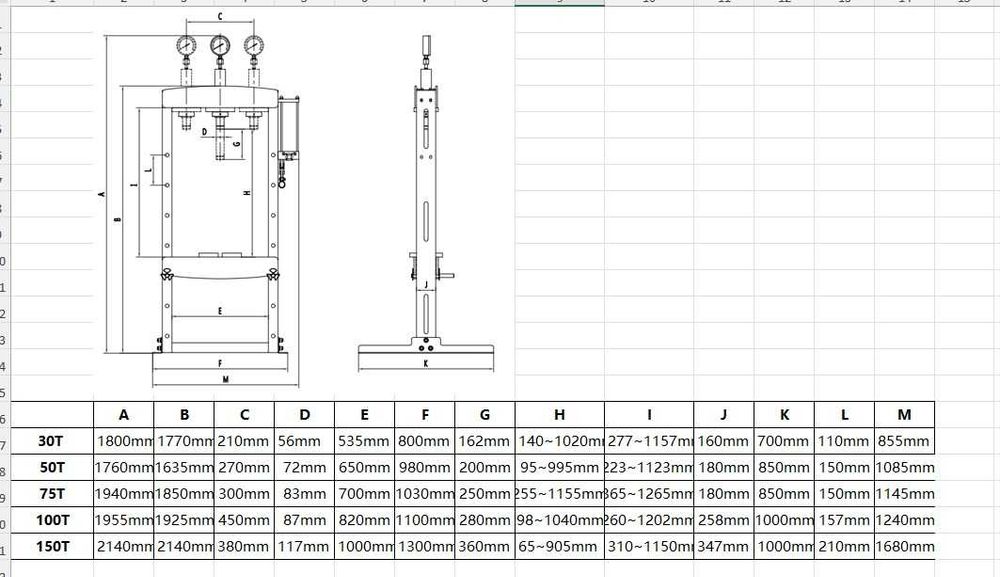 Warsztatowa Prasa Hydrauliczna 75T Tłok ruchomy Powystawowa