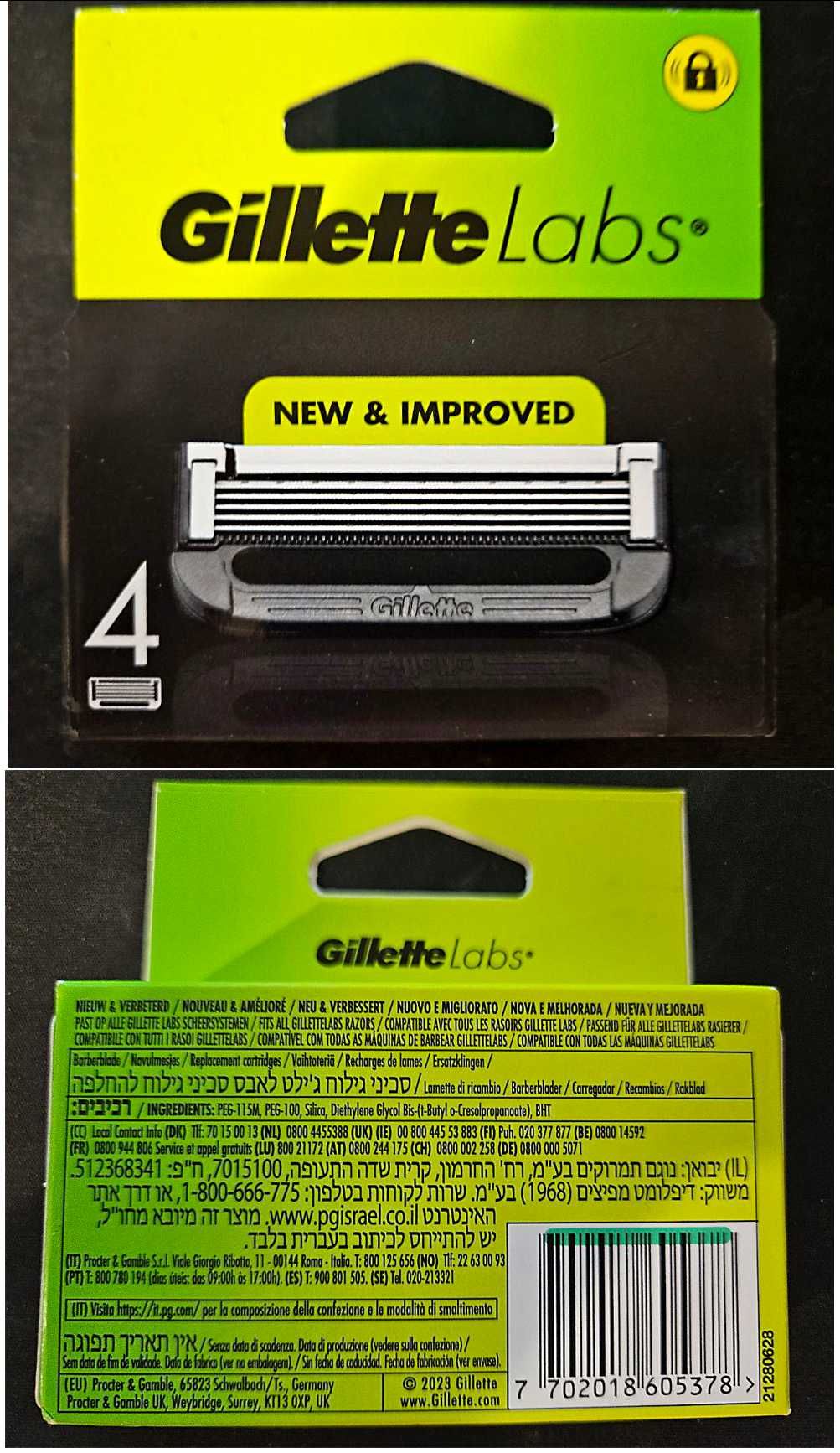 Gillette серія Labs, леза для гоління 4, 6, 8 лез в упаковці. Оригінал
