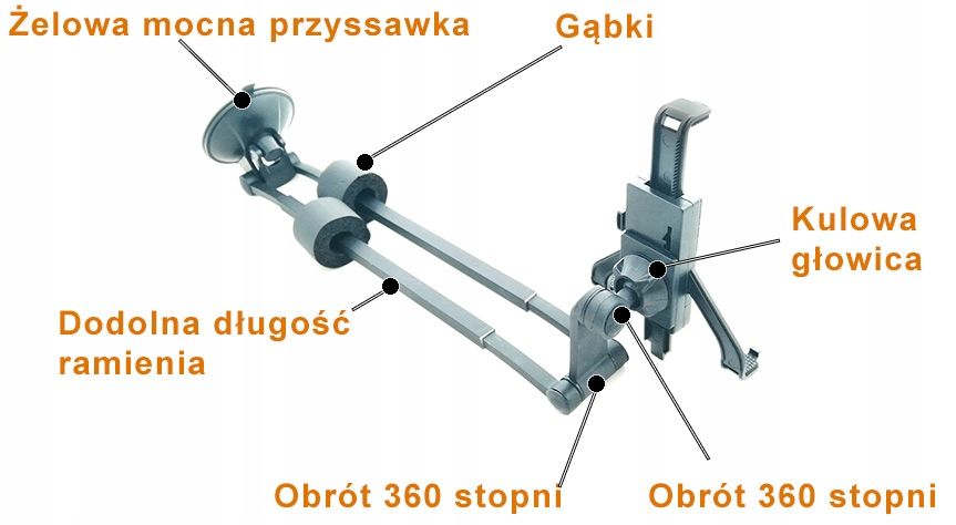 Uchwyt samochodowy na tablet do szyby deski 120cm