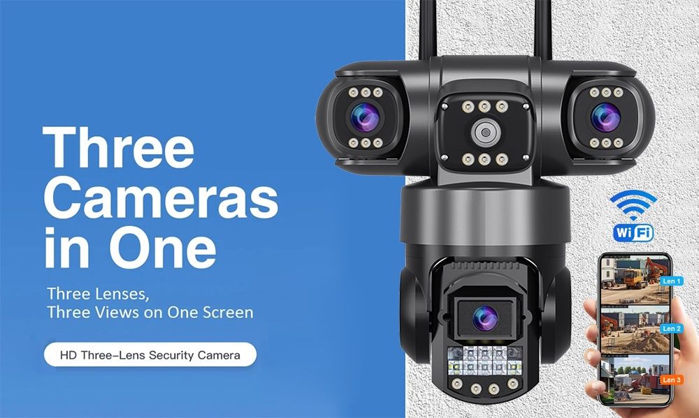 Kamera WiFi IP zewnętrzna 3 obiektywy 12 MP