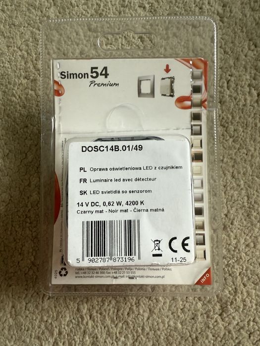 Oprawa schodowa LED z czujnikiem ruchu Simon 54 14V czarny mat n