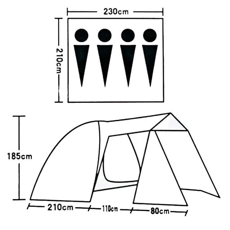 Палатка 4 х местная с тамбуром навес 3000 мв, двухслойная Lany 1704