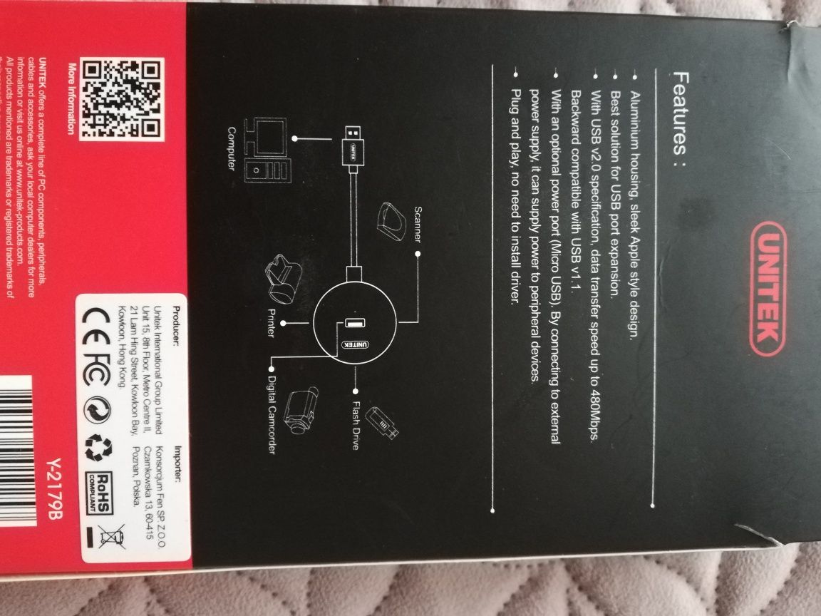 Rozgałęziacz usb 2.0 NOWY 4 porty aluminium hub usb Unitek