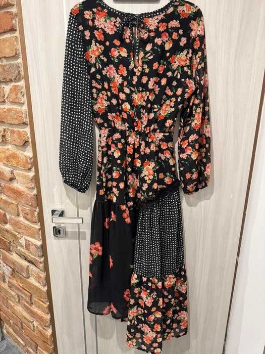 Sukienka zjawiskowa maxi długa asymetryczna kwiaty by o la la S/M