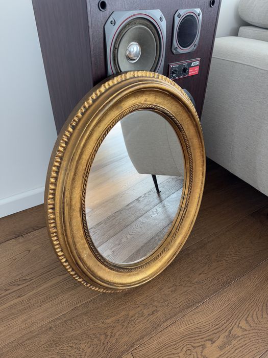 Lustro okrągłe ścienne złote vintage duże 65x55cm