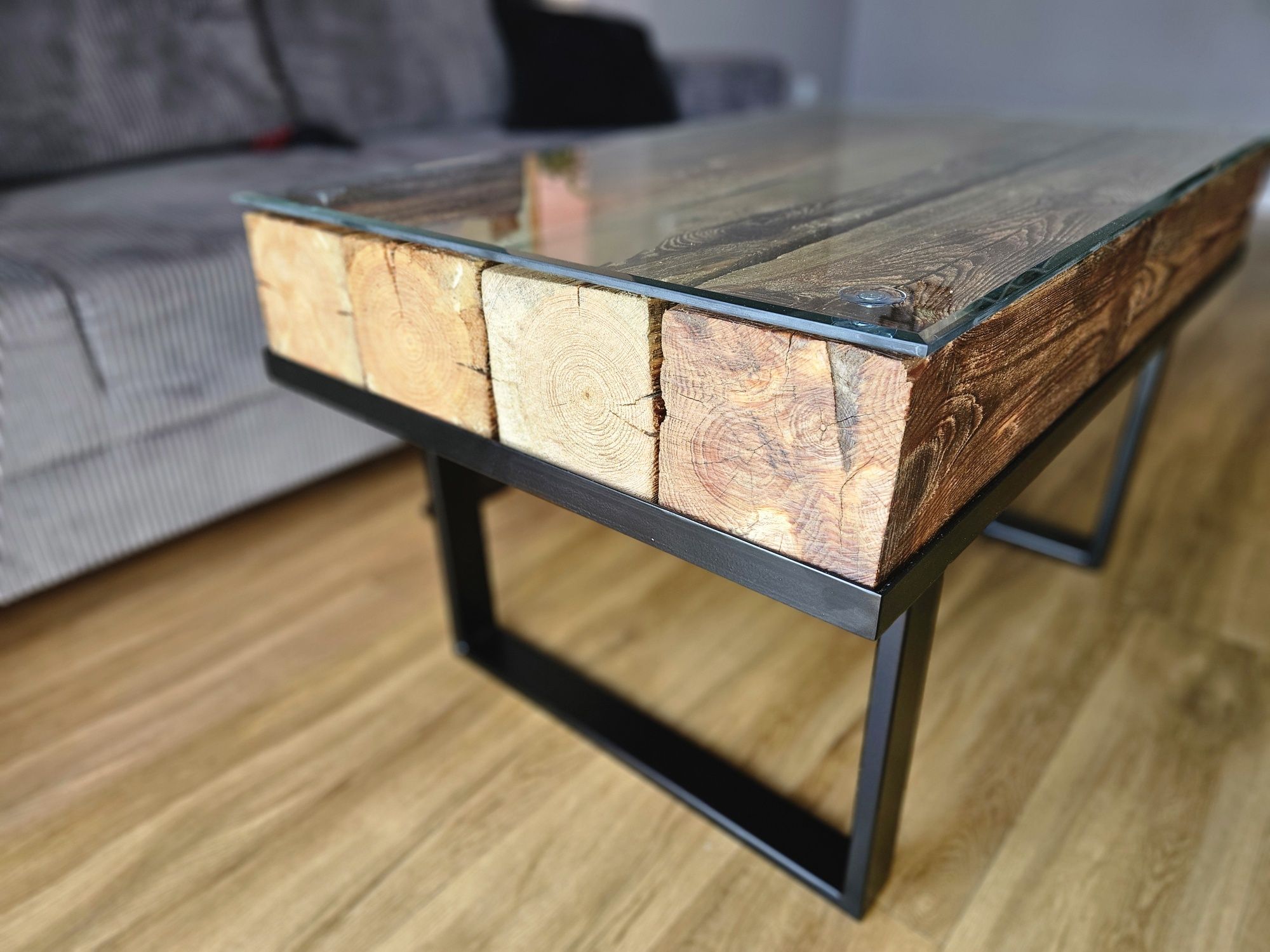Stolik kawowy 100x60x52 styl loftowy drewno metal
