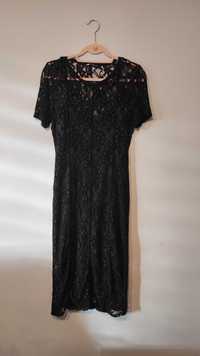 Czarna koronkowa sukienka midi z podszewką Zara Rozmiar L