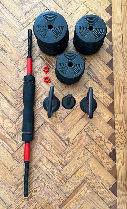 Conjunto de halteres e barra