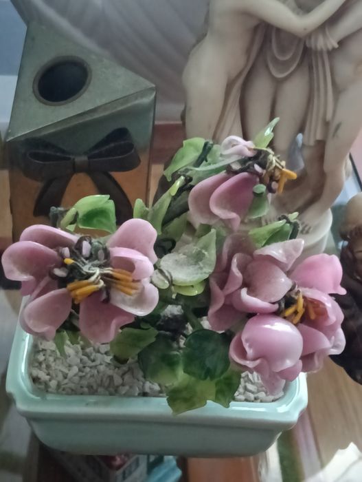 Pequeno vaso/ Bonsai de porcelana/ pedra de vidro