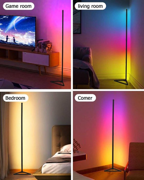 Zaxiva LED Lampa podłogowa Salon,RGB Narożna BIAŁA