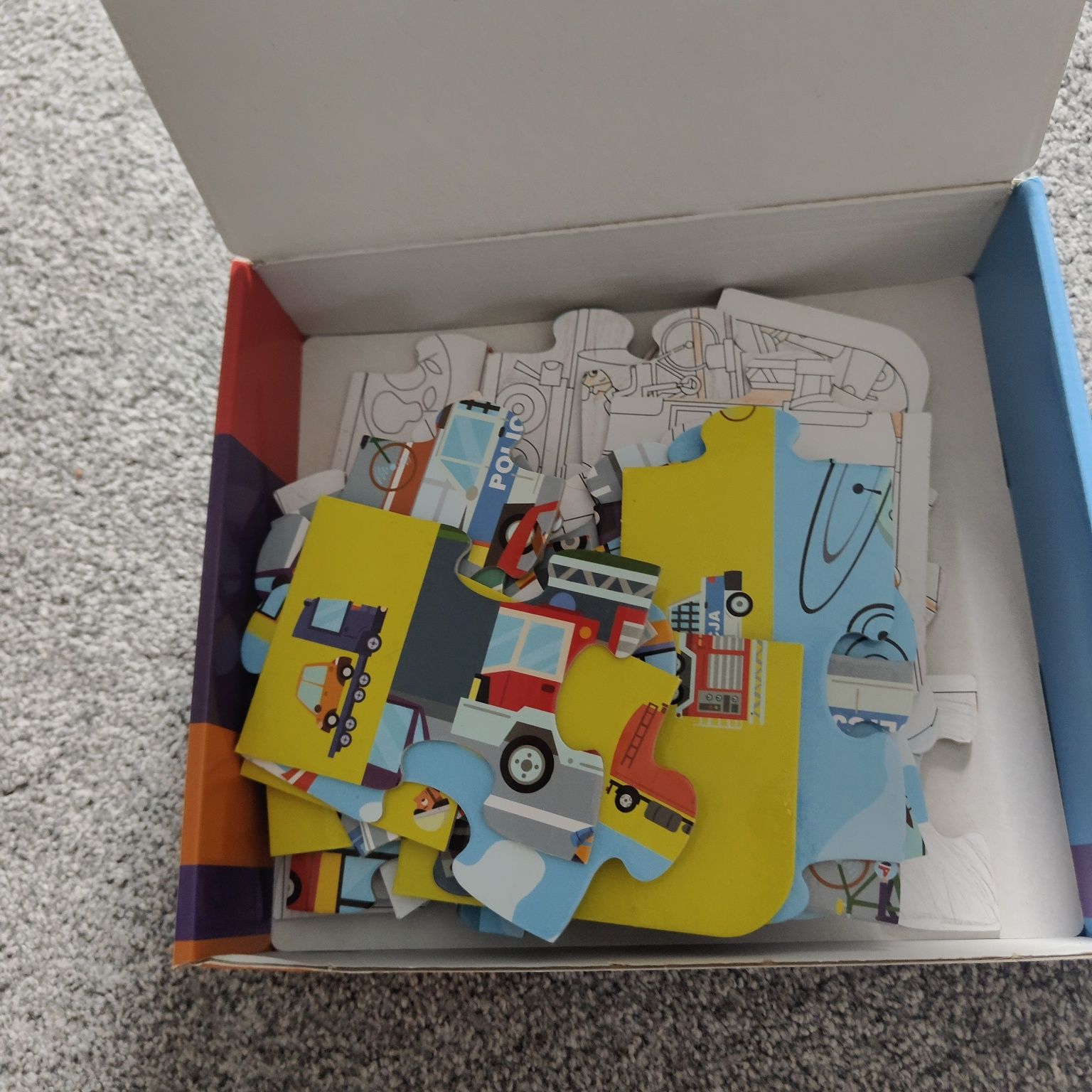Puzzle samochodu pojazdy 36 pojazdów betoniarka koparka zielona sowa
