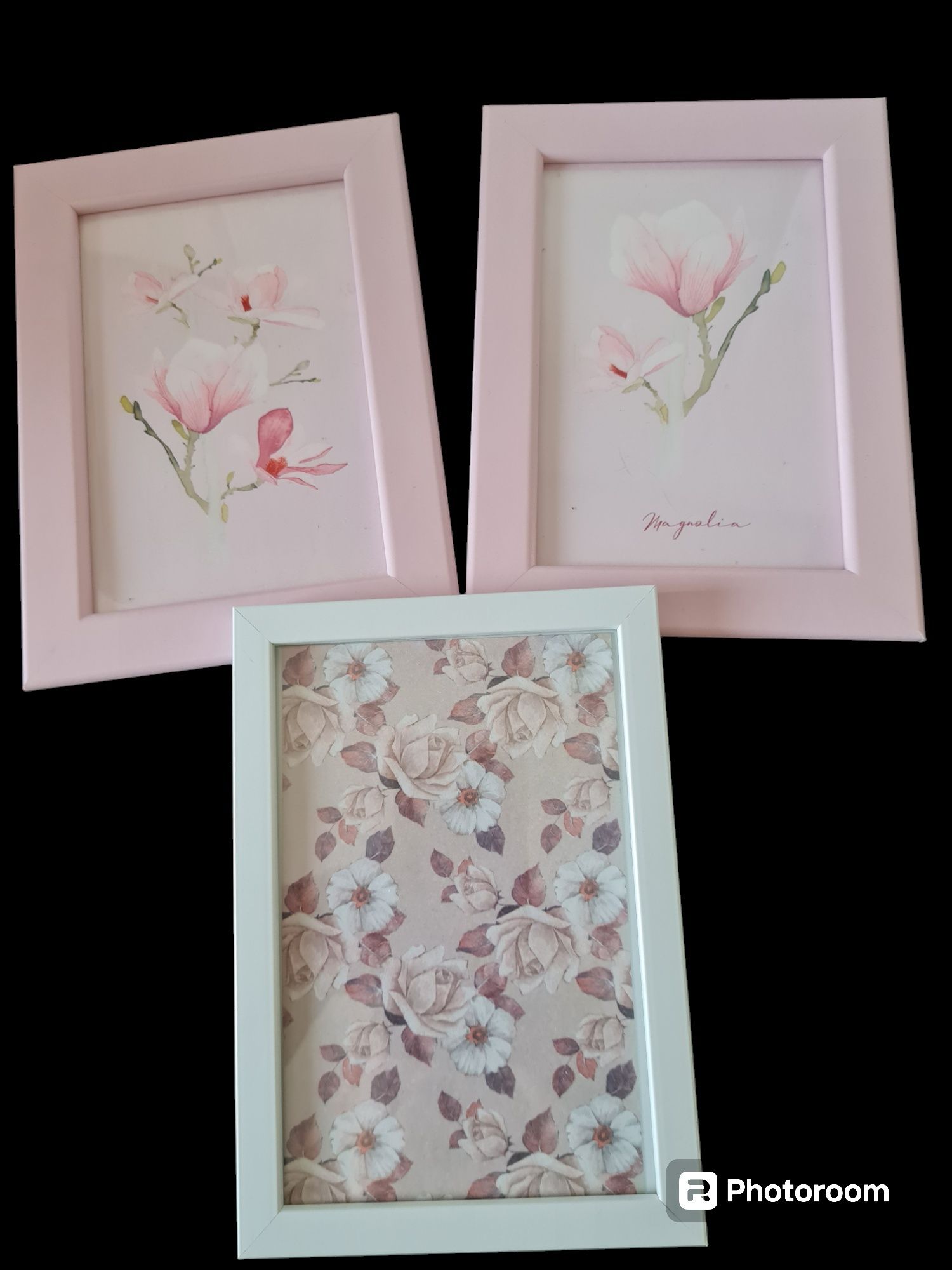 Ikea różowe ramki FIKSBO 10x15 cm + Action + plakaty magnolie 3 szt.