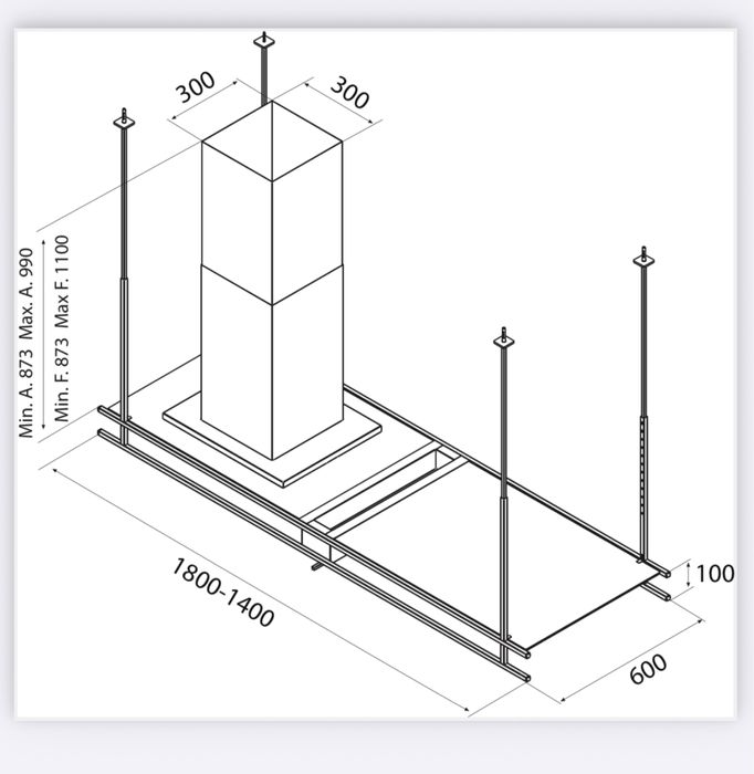 Nowy okap wyspowy stelażowy 140 cm, sklep 8 tys