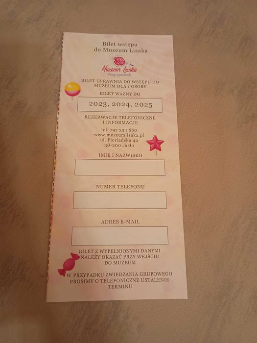 Bilet do muzeum lizaka