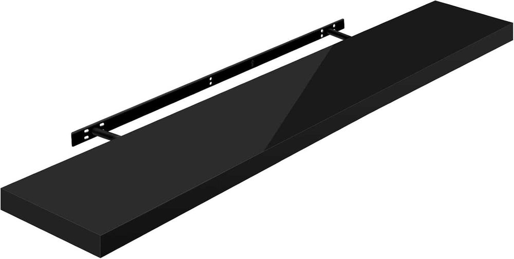 Lewitująca Długa Czarna Półka Ścienna, Ukryte Mocowanie 120x22.8x3.8cm