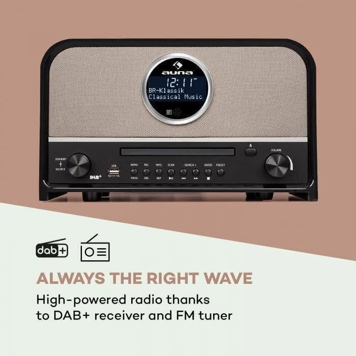 Wieża Retro Auna Columbia Cyfrowe Radio DAB Analogowe CD Bluetooth AUX