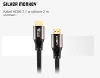 Nowy Kabel HDMI 8K 2.1 w oplocie 2m Silver Monkey Gwarancja 2 Lata