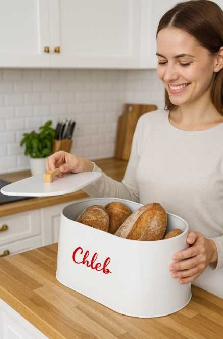 Chlebak metalowy biały duży pojemny na chleb do kuchni hit PROMOCJA